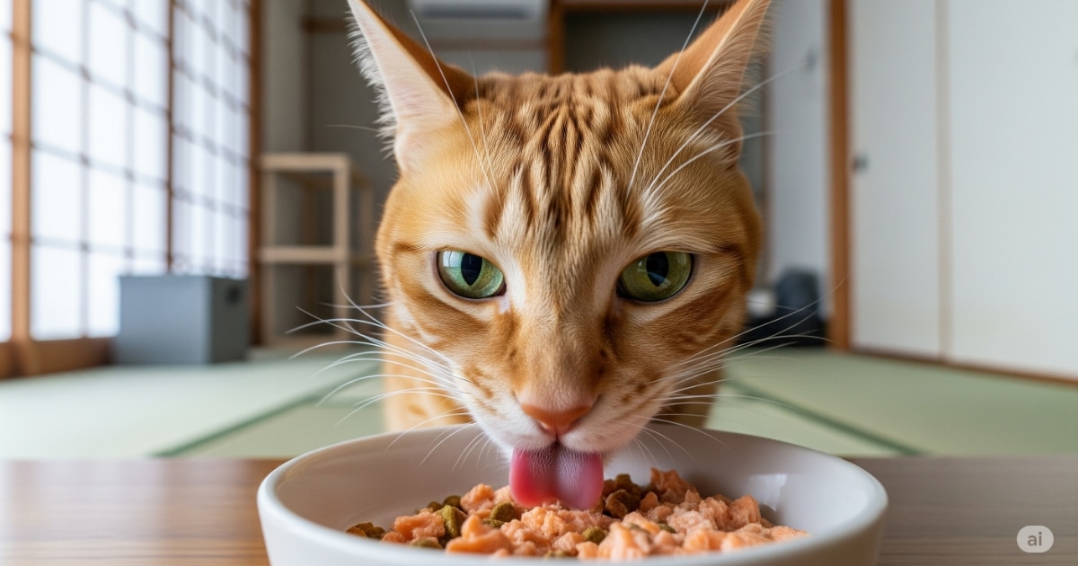 キャットフードを夢中で食べる猫の食いつき比較イメージ画像